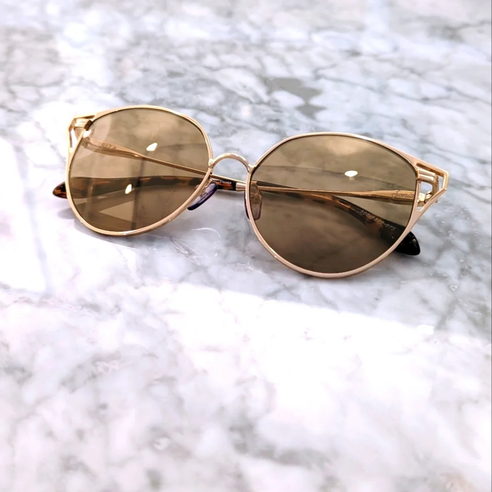 Sonix Ibiza Cat Eye Wire Frame Gold Tone Sunglasses - Picture 4 of 10